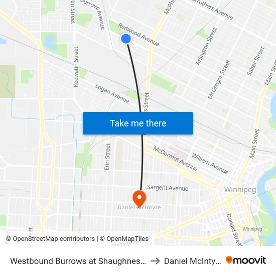 Westbound Burrows at Shaughnessy to Daniel McIntyre map