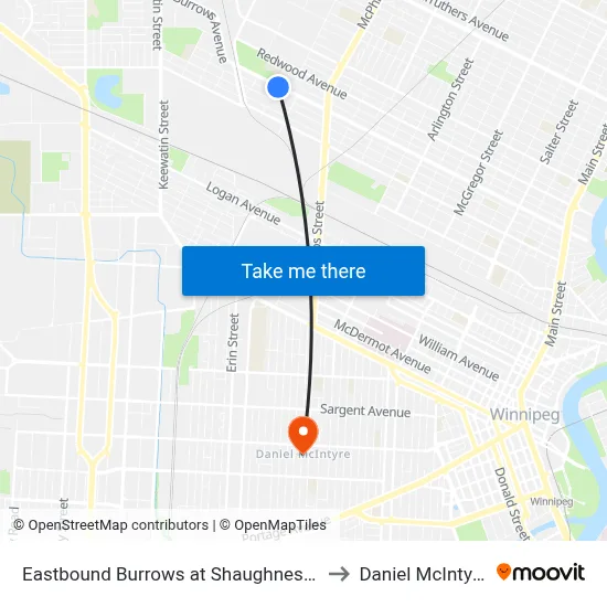 Eastbound Burrows at Shaughnessy to Daniel McIntyre map