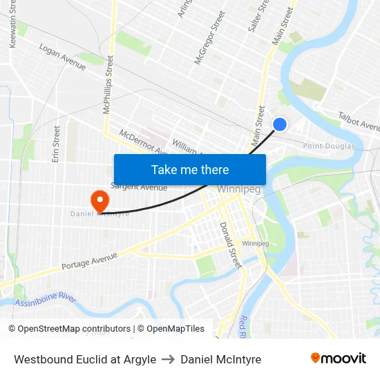 Westbound Euclid at Argyle to Daniel McIntyre map