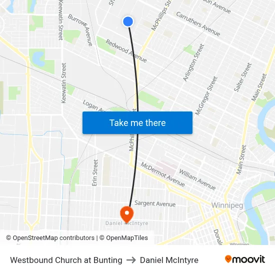 Westbound Church at Bunting to Daniel McIntyre map