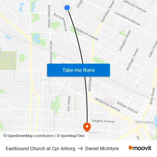 Eastbound Church at Cpr Arborg to Daniel McIntyre map