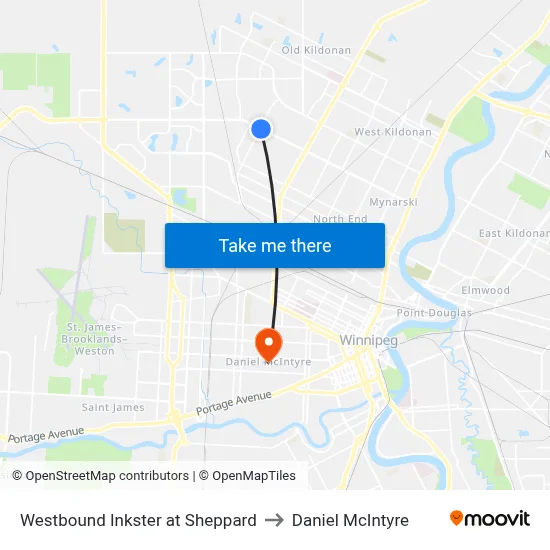 Westbound Inkster at Sheppard to Daniel McIntyre map