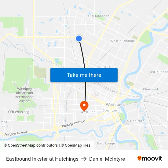 Eastbound Inkster at Hutchings to Daniel McIntyre map