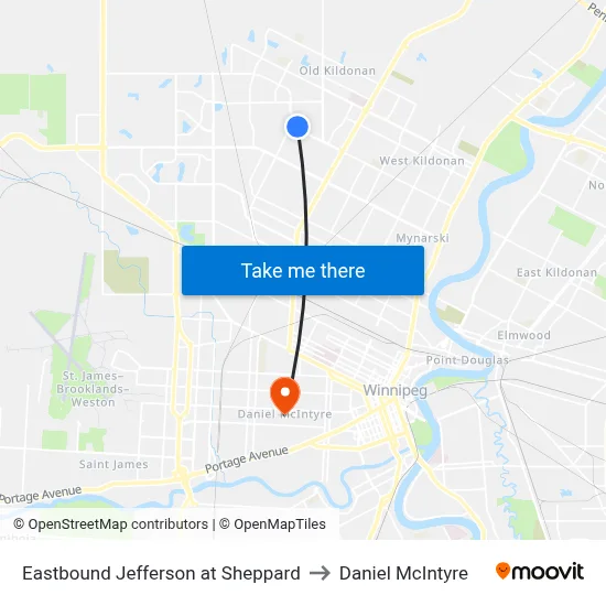 Eastbound Jefferson at Sheppard to Daniel McIntyre map