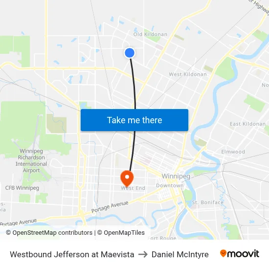 Westbound Jefferson at Maevista to Daniel McIntyre map