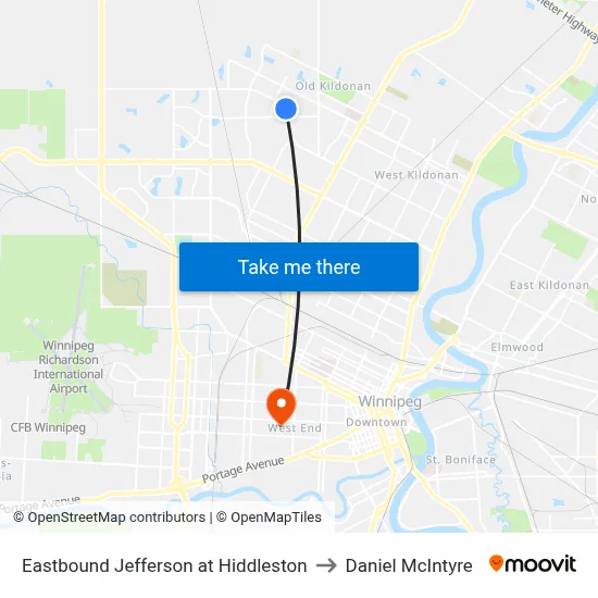 Eastbound Jefferson at Hiddleston to Daniel McIntyre map