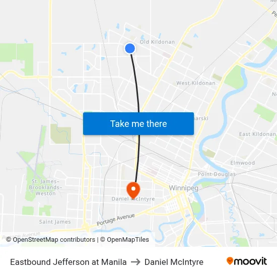 Eastbound Jefferson at Manila to Daniel McIntyre map