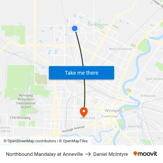 Northbound Mandalay at Anneville to Daniel McIntyre map