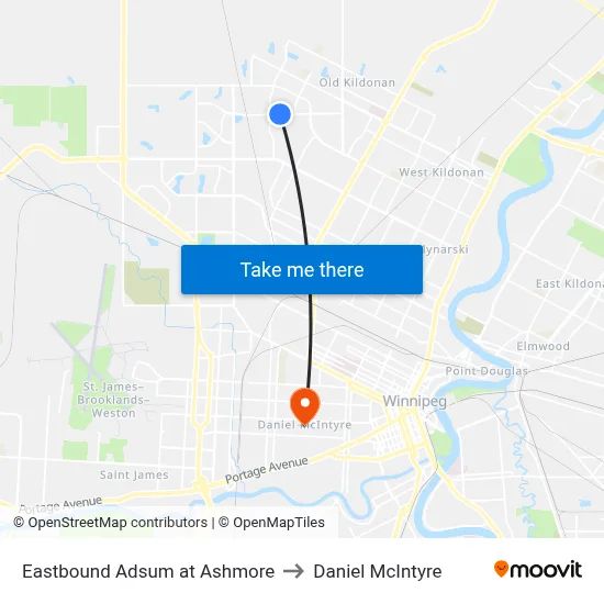 Eastbound Adsum at Ashmore to Daniel McIntyre map