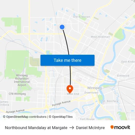 Northbound Mandalay at Margate to Daniel McIntyre map