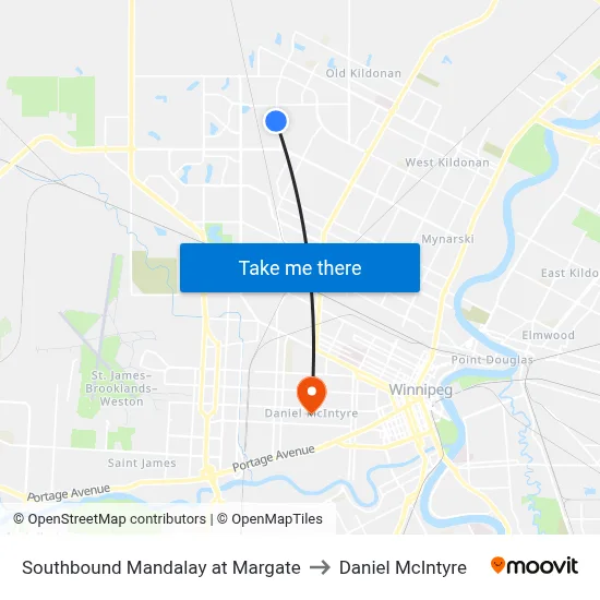 Southbound Mandalay at Margate to Daniel McIntyre map