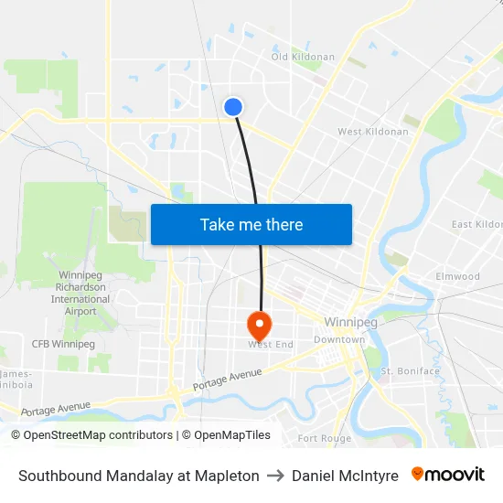 Southbound Mandalay at Mapleton to Daniel McIntyre map