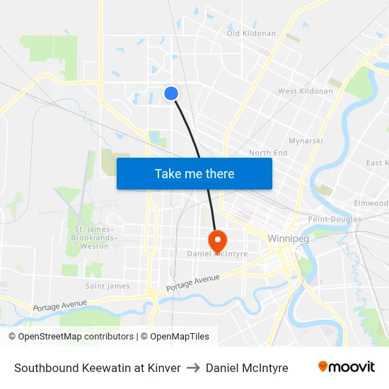 Southbound Keewatin at Kinver to Daniel McIntyre map