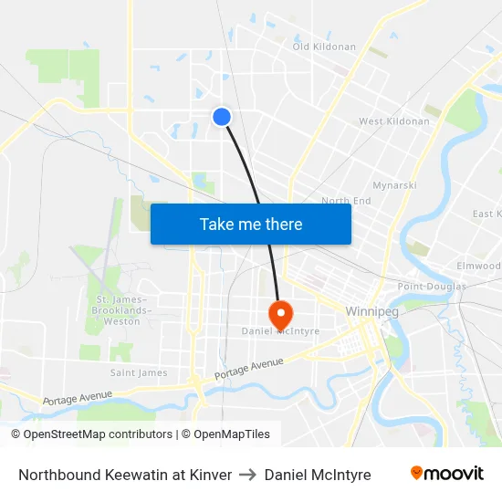 Northbound Keewatin at Kinver to Daniel McIntyre map
