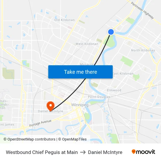 Westbound Chief Peguis at Main to Daniel McIntyre map