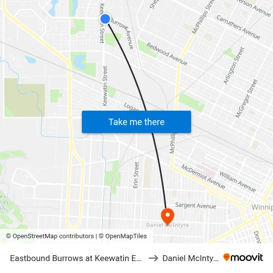 Eastbound Burrows at Keewatin East to Daniel McIntyre map