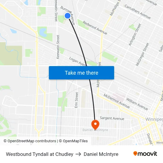 Westbound Tyndall at Chudley to Daniel McIntyre map