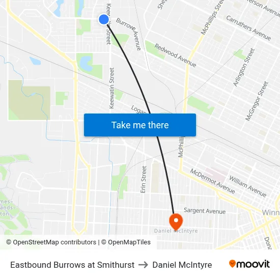 Eastbound Burrows at Smithurst to Daniel McIntyre map