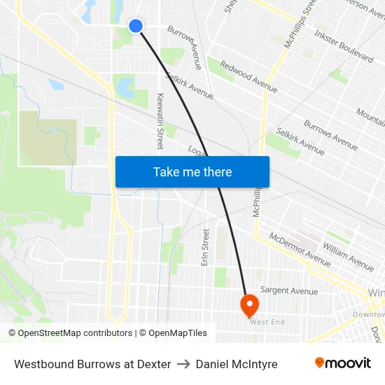 Westbound Burrows at Dexter to Daniel McIntyre map