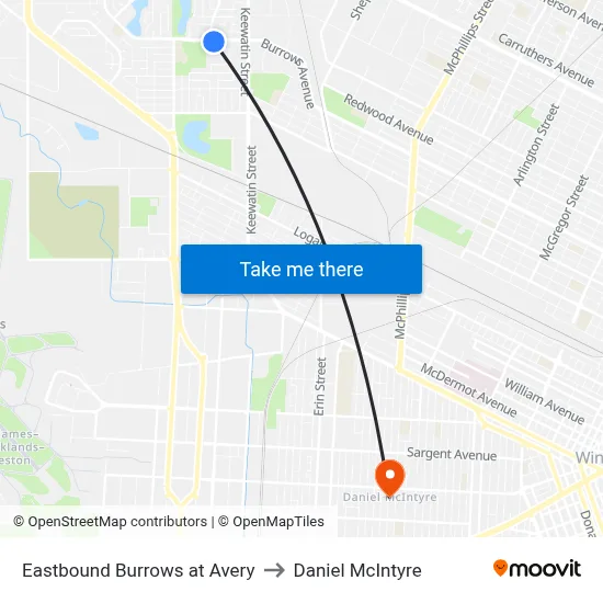 Eastbound Burrows at Avery to Daniel McIntyre map