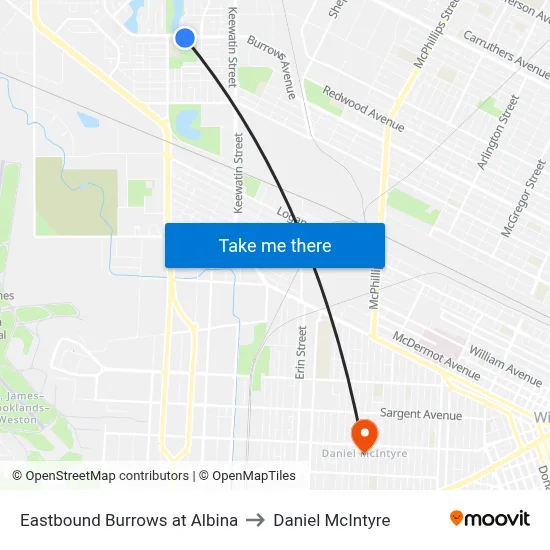 Eastbound Burrows at Albina to Daniel McIntyre map