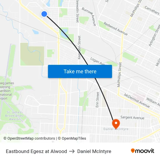 Eastbound Egesz at Alwood to Daniel McIntyre map
