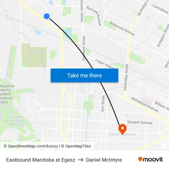 Eastbound Manitoba at Egesz to Daniel McIntyre map
