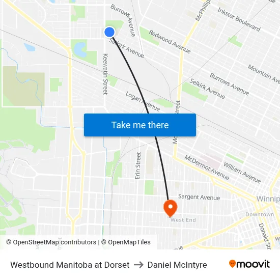 Westbound Manitoba at Dorset to Daniel McIntyre map