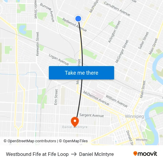 Westbound Fife at Fife Loop to Daniel McIntyre map