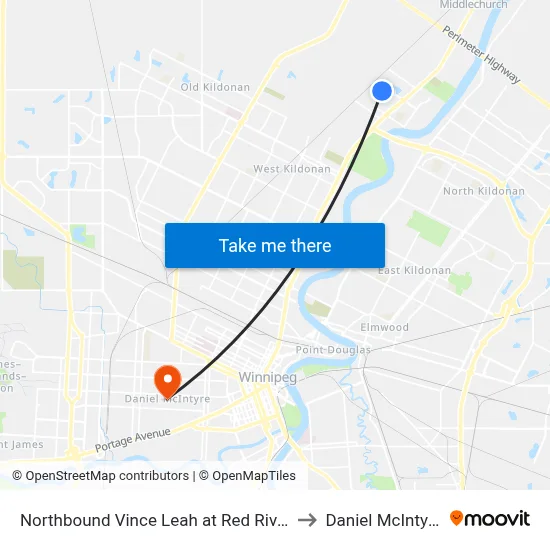 Northbound Vince Leah at Red River to Daniel McIntyre map