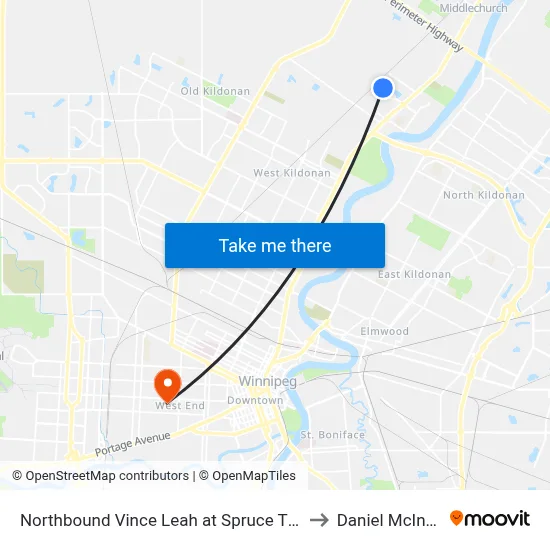 Northbound Vince Leah at Spruce Thicket to Daniel McIntyre map