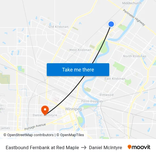 Eastbound Fernbank at Red Maple to Daniel McIntyre map