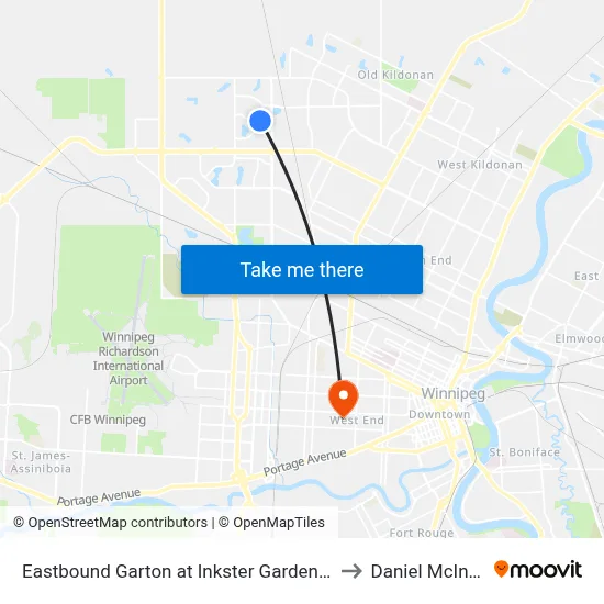 Eastbound Garton at Inkster Garden North to Daniel McIntyre map