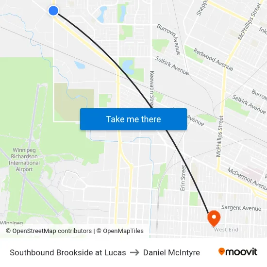 Southbound Brookside at Lucas to Daniel McIntyre map