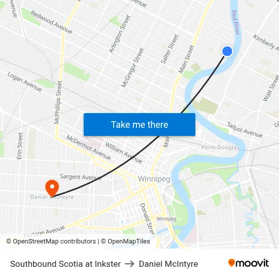 Southbound Scotia at Inkster to Daniel McIntyre map