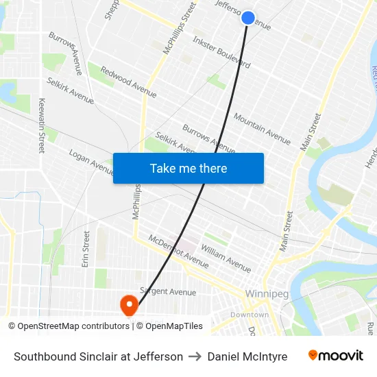 Southbound Sinclair at Jefferson to Daniel McIntyre map