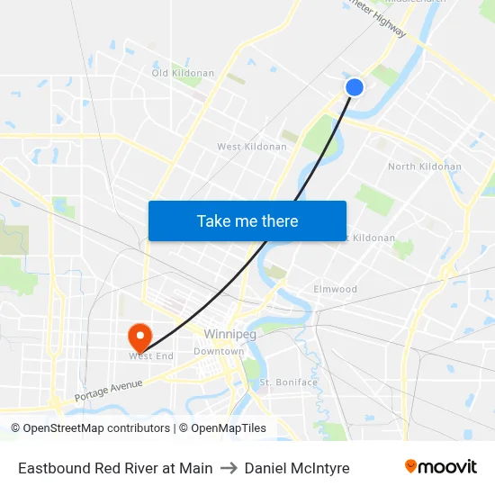 Eastbound Red River at Main to Daniel McIntyre map