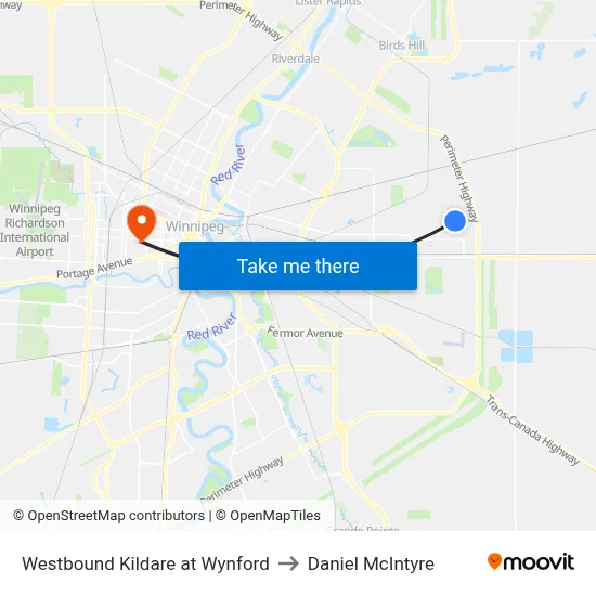 Westbound Kildare at Wynford to Daniel McIntyre map