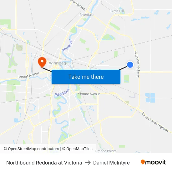 Northbound Redonda at Victoria to Daniel McIntyre map