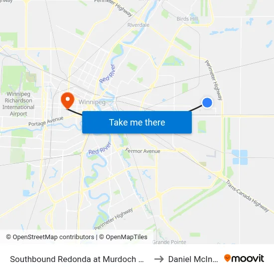 Southbound Redonda at Murdoch Mackay to Daniel McIntyre map