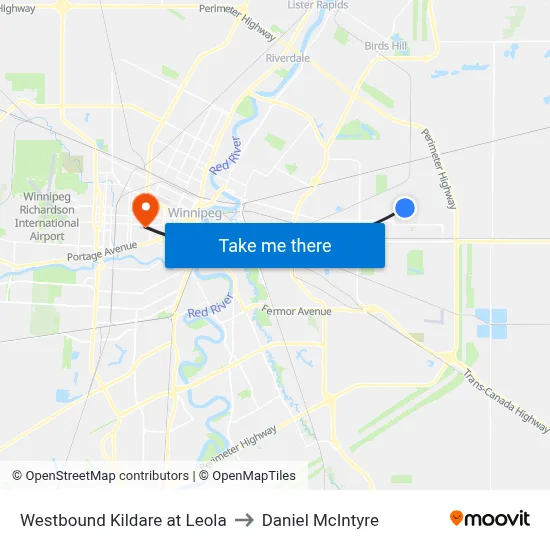 Westbound Kildare at Leola to Daniel McIntyre map