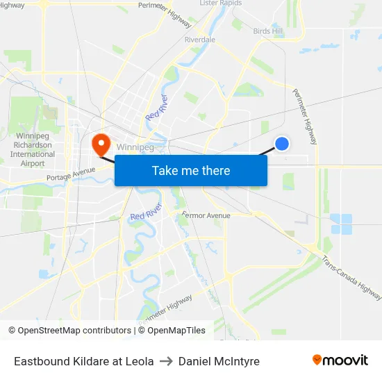 Eastbound Kildare at Leola to Daniel McIntyre map