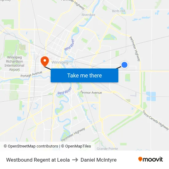Westbound Regent at Leola to Daniel McIntyre map