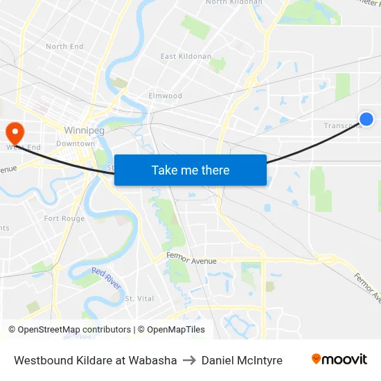 Westbound Kildare at Wabasha to Daniel McIntyre map