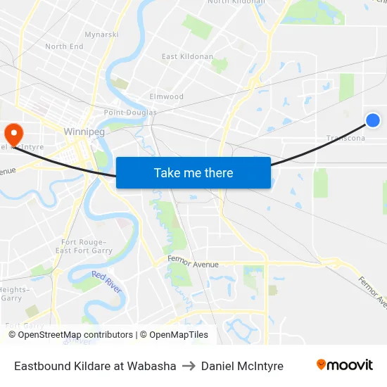 Eastbound Kildare at Wabasha to Daniel McIntyre map