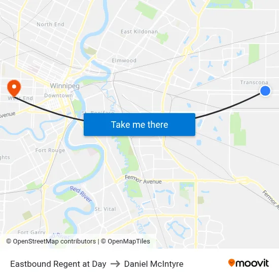 Eastbound Regent at Day to Daniel McIntyre map