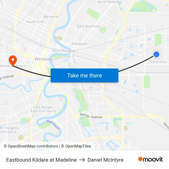 Eastbound Kildare at Madeline to Daniel McIntyre map
