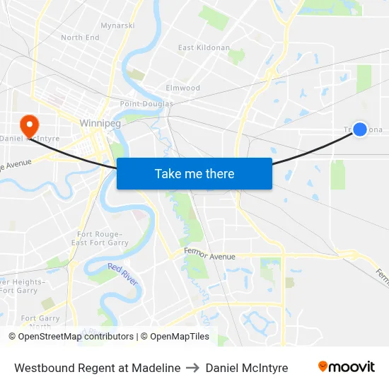 Westbound Regent at Madeline to Daniel McIntyre map