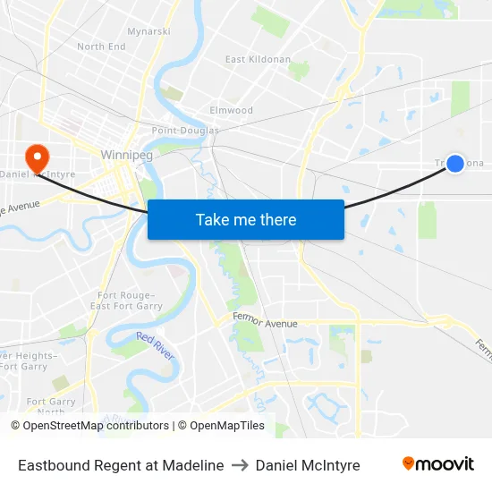 Eastbound Regent at Madeline to Daniel McIntyre map