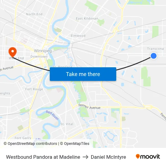 Westbound Pandora at Madeline to Daniel McIntyre map